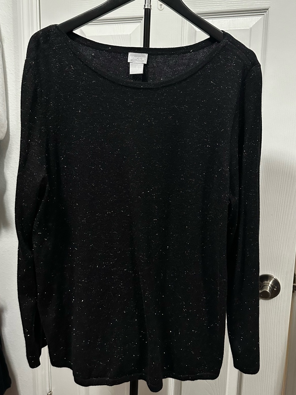 Chico's Black Long-Sleeve Sparkle Knit Top
